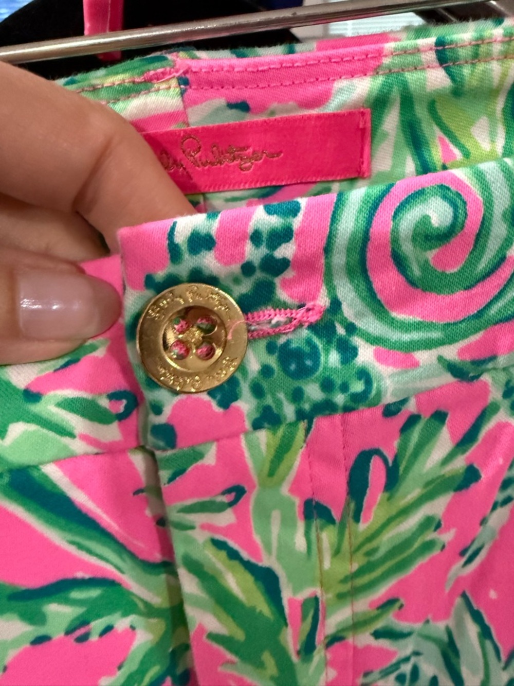 NWOT Lilly Pulitzer Neon Pink Tropical Leaf Print Pants - Picture 4 of 10